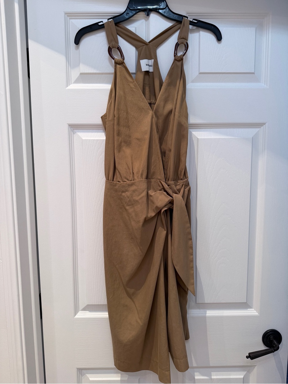 Nanushka Camel Tie-Front Midi Dress